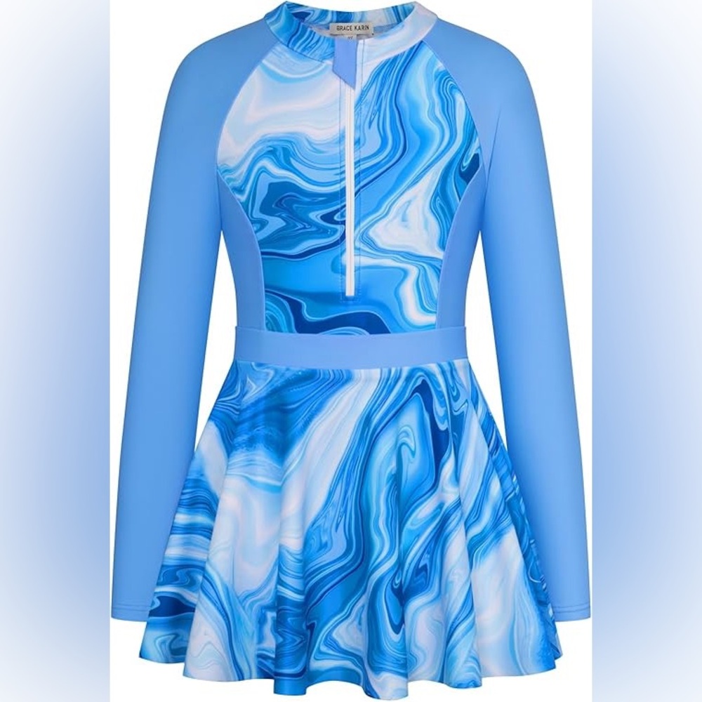 Long Sleeve Kids Bathing Suit Two Piece Swimwear Size 12Y